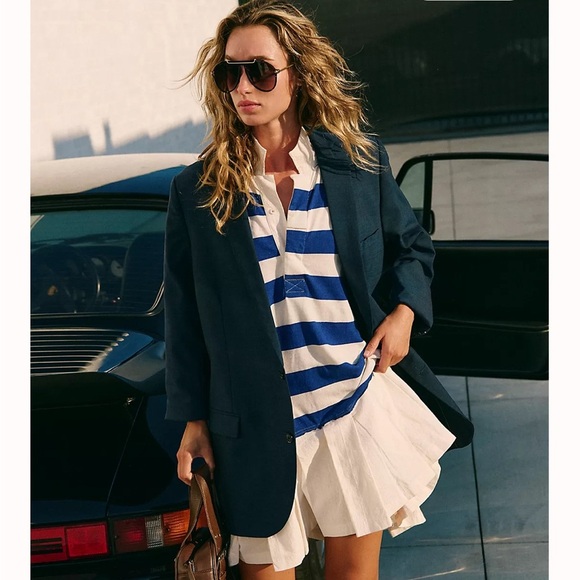 Free People Lucas Striped Henley Polo Pleated Mini Dress - Picture 2 of 8